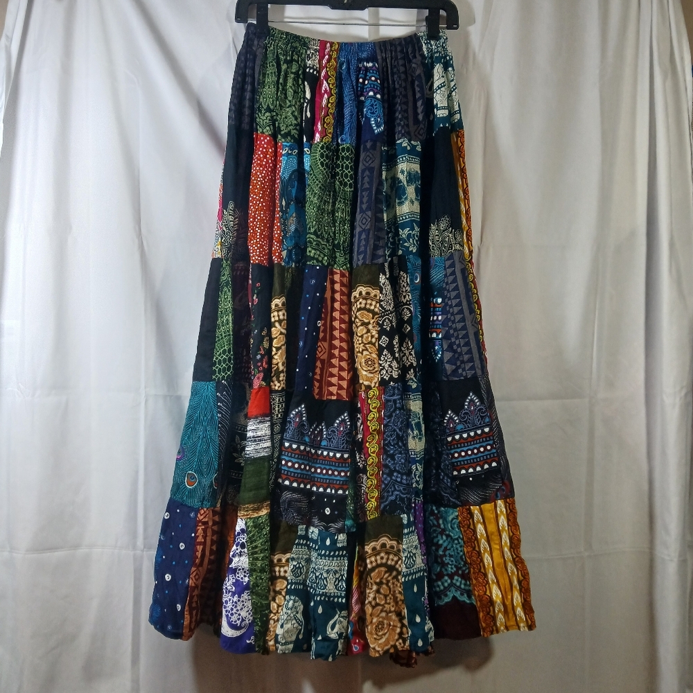Womens Patchwork Long Maxi Peasant Skirt Boho Heavy Hippie Gypsy Colorful